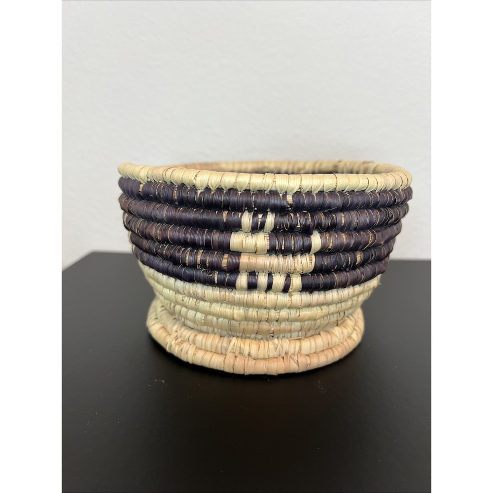 Handwoven Southwestern Style Small Woven Basket Dog Design Brown And Tan 6.5"x4"